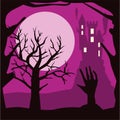 Halloween dark haunted castle with death hand Royalty Free Stock Photo