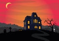 halloween dark scary gothic house withe red sky