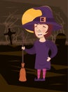 Halloween dark scene with woman disguised witch