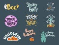 Halloween Day celebration invitation logo text badge phrases vector illustration set design