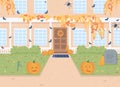 Halloween day house front flat color vector illustration