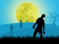 The halloween day.Many zombies walk from the graveyard under the moonlight on Halloween night