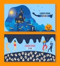 Halloween day, night moon, dark october, pumpkin horror background, party silhouette, design, flat style vector