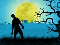 The Halloween day.Zombies walk from the graveyard under the moonlight on Halloween night