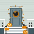 Halloween decor door with pumpkins