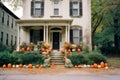 Halloween decorated house with pumpkins