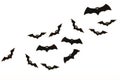 Halloween and decoration concept. Cute smiling black paper bats flying over white background.