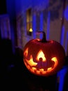 Halloween decoration DIY jack-o-lantern by old house Royalty Free Stock Photo