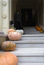 Halloween Decoration in Front of House with Witch Royalty Free Stock Photo
