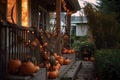 Halloween decoration in house porch and backyard