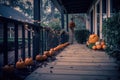 Halloween decoration in house porch and backyard