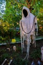 Halloween Decoration Made with Ghost in a Garden during Halloween Celebration at Night in Georgetown. Royalty Free Stock Photo