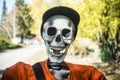 Halloween skeleton boy wearing a cap