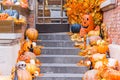 Halloween decoration on the steps of a cafe in the Five Avenues of Tianjin