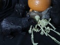 Halloween decorations.. black rats, skeleton bones EEK