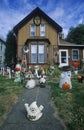 Halloween Decorations on Front Lawn of House, Savanna, Illinois