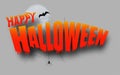 Halloween decorations. Text Happy Halloween with bat and moon, spider web. Vector