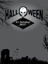 Halloween decorative text and skull on creepy background