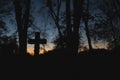 Halloween design background. Graveyard at night. Old Spooky cemetery, silhouette of crosses, minimalistic Royalty Free Stock Photo