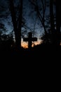 Halloween design background. Graveyard at night. Old Spooky cemetery, silhouette of crosses, minimalistic, vertical photo Royalty Free Stock Photo