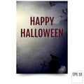 Halloween design background with spooky graveyard, naked trees, Royalty Free Stock Photo