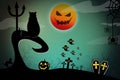 Halloween design background with spooky graveyard, Royalty Free Stock Photo