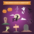 Halloween Design Elements Flat Color Collection Set