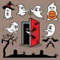 Halloween design elements. Vector illustration of a set of cartoon ghost characters. Royalty Free Stock Photo