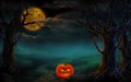 Halloween design - Forest pumpkins. Horror background Royalty Free Stock Photo