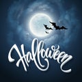 Halloween design with full moon with blue sky. Vector illustration