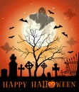 Halloween design. Greeting card with haunted cemetery Royalty Free Stock Photo