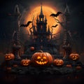 Halloween design with houses, bats, silhouettes, pumpkins.Generated AI illustrator.