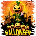 Halloween Design template with Pumpkin Cartoon Character.