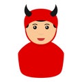 Halloween Devil Avatar Flat Icon on White