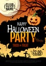 Halloween disco party poster with jack o lantern pumpkin and full moon. Halloween background