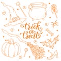 Halloween doodle hand drawn elements, vector set