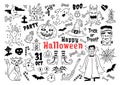 Halloween doodle icon set. Sketch of icons for decorating Halloween, Drawings Halloween symbols, Vector illustration Royalty Free Stock Photo