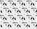 Halloween doodle pattern seamless vector black on white Royalty Free Stock Photo