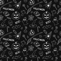 Halloween doodle pattern. Vector black and white scribble repeat illustration. Halloween seamless dark background with autumn Royalty Free Stock Photo