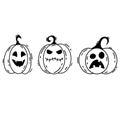 Halloween doodle pumpkins outline. Cartoon vector illustration Royalty Free Stock Photo