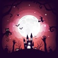 Halloween element design on full moon background with copy space, Trick or Treat Concept, vector illustration