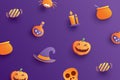 Halloween element object in paper art style on purple background