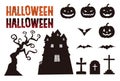 Halloween elements, jack o lantern, bat, grave and haunted mansion Royalty Free Stock Photo