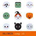 Halloween emoji set. Flat style illustration Royalty Free Stock Photo