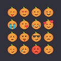 Halloween emoticon face icons set.