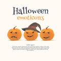 Halloween emoticon face icons set.