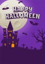 Halloween Event Poster Night Party Creepy Castle Cemetery Headstone and Full Moon Background Wallpaper Vector Design