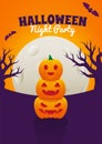 Halloween Event Poster Night Party Three Stack Of Jack O Lantern Pumpkin and Full Moon Vector Background Wallpaper Design