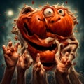 Halloween event with pumpkin holding by hand for wallpaper and designs