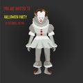 Halloween evil Pennywise clown. Party invitation template.